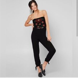 Free People Black and Red Strapless Jumpsuit